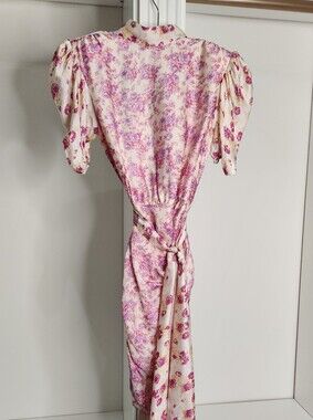 HEMANT & NANDITA Cream and Pink Floral Tie-Waist Mini Dress